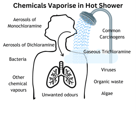chemicals vaporise in hot shower